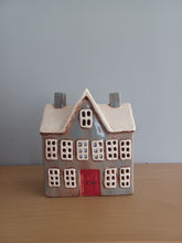 Load image into Gallery viewer, Village Pottery Grey SCHOOL HOUSE Tea Light Gift NEW
