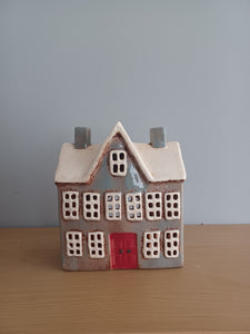 Village Pottery Grey SCHOOL HOUSE Tea Light Gift NEW