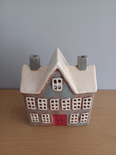 Load image into Gallery viewer, Village Pottery Grey SCHOOL HOUSE Tea Light Gift NEW
