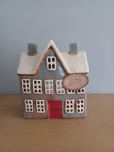 Load image into Gallery viewer, Village Pottery Grey SCHOOL HOUSE Tea Light Gift NEW
