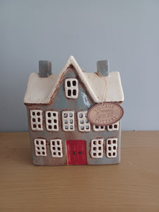 Village Pottery Grey SCHOOL HOUSE Tea Light Gift NEW