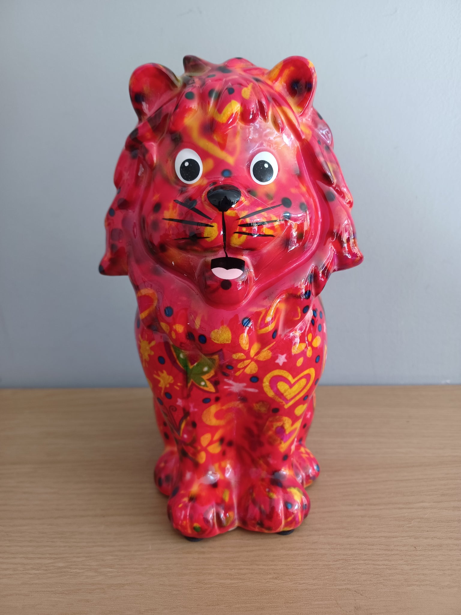 Pomme Pidou MONEY BOX Leo Lion Red Decoupage Ceramic Gift NEW 19cm