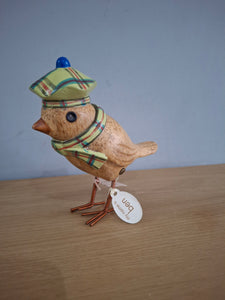 DCUK Garden Bird Green Tartan Hat and Scarf Named BEN  Wooden Gift