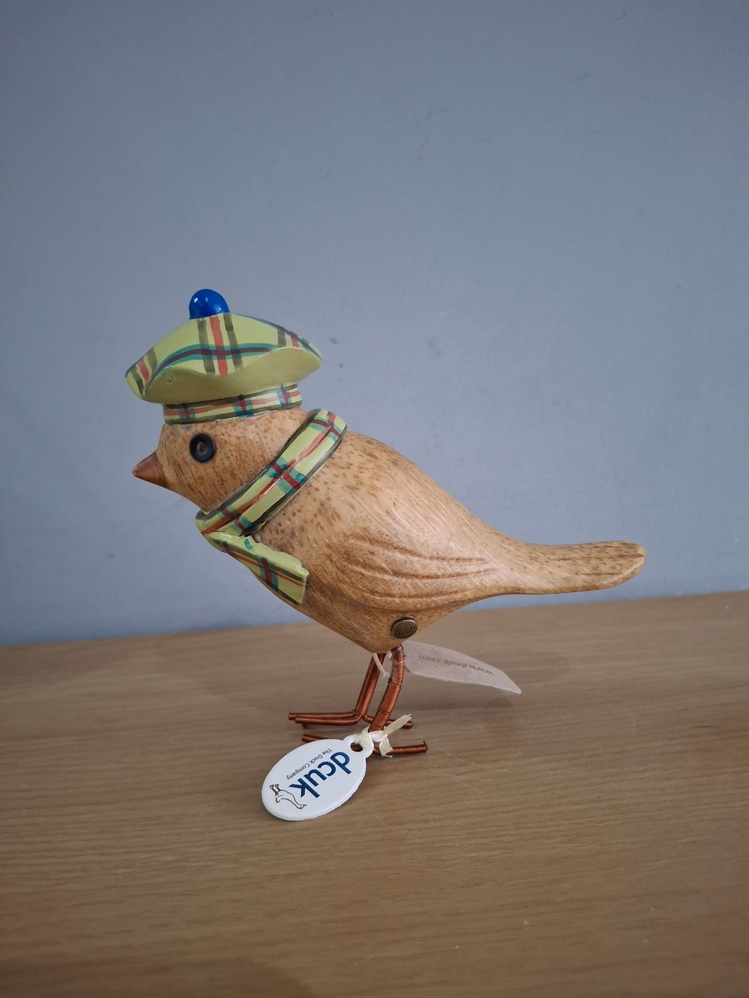 DCUK Garden Bird Green Tartan Hat and Scarf Named BEN  Wooden Gift