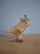 Load image into Gallery viewer, DCUK Garden Bird Green Tartan Hat and Scarf Named BEN  Wooden Gift
