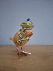 DCUK Garden Bird Green Tartan Hat and Scarf Named BEN  Wooden Gift