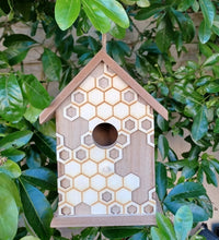 Load image into Gallery viewer, Wooden Bird House Honeycombe Bee Design 20cm
