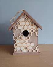 Load image into Gallery viewer, Wooden Bird House Honeycombe Bee Design 20cm
