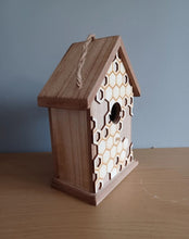 Load image into Gallery viewer, Wooden Bird House Honeycombe Bee Design 20cm
