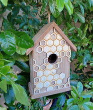 Load image into Gallery viewer, Wooden Bird House Honeycombe Bee Design 20cm
