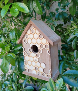 Wooden Bird House Honeycombe Bee Design 20cm