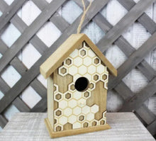 Load image into Gallery viewer, Wooden Bird House Honeycombe Bee Design 20cm
