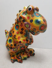 Load image into Gallery viewer, Pomme Pidou MONEY BOX Tito T Rex Dinosaur ORANGE Decoupage Ceramic Gift NEW 20cm
