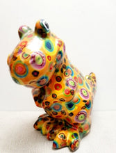 Load image into Gallery viewer, Pomme Pidou MONEY BOX Tito T Rex Dinosaur ORANGE Decoupage Ceramic Gift NEW 20cm
