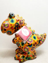 Load image into Gallery viewer, Pomme Pidou MONEY BOX Tito T Rex Dinosaur ORANGE Decoupage Ceramic Gift NEW 20cm
