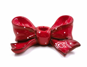 Ruby Red Ribbon Bow Ceramic Candle Holder McGowan and Rutherford