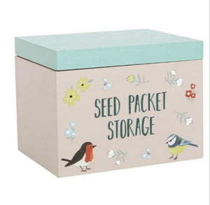 British Birds SEED PACKET STORAGE BOX Wooden Garden Organiser Gift