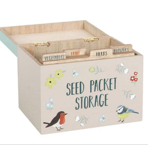 British Birds SEED PACKET STORAGE BOX Wooden Garden Organiser Gift