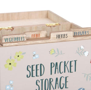 British Birds SEED PACKET STORAGE BOX Wooden Garden Organiser Gift