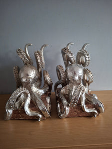 OCTOPUS Pair of Bookends McGowan and Rutherford SilverEffect Detailed Octopus Design