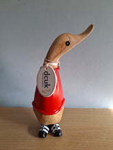 Load image into Gallery viewer, DCUK Football Wooden Duckling Duck Named PAUL Wearing Red  New
