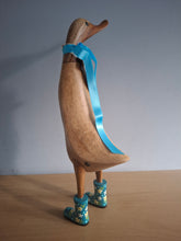 Load image into Gallery viewer, DCUK Wooden Duck Named MOLLY Teal Floral Boots 35cm Free Gift Box
