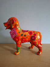 Load image into Gallery viewer, Pomme Pidou SOPHIE LABRADOR DOG Money Box Decoupage Ceramic Piggy Bank With Stopper Orange Floral
