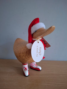 DCUK DUCKY Santa Hat and Boots Christmas Wooden Duck Named CHRIS