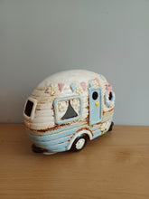 Load image into Gallery viewer, Village Pottery BLUE CARAVAN Tea Light Holder Ceramic Gift 18cm NEW
