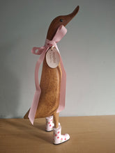 Load image into Gallery viewer, DCUK Wooden Duck Named SOPHIA Pink Floral Boots 35cm Free Gift Box

