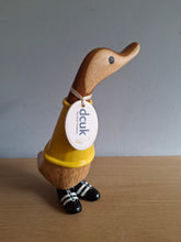 Load image into Gallery viewer, DCUK Football Wooden Duckling Duck Named SCOTT Wearing Yellow New
