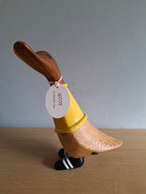 Load image into Gallery viewer, DCUK Football Wooden Duckling Duck Named SCOTT Wearing Yellow New
