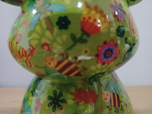 Pomme Pidou MARTHA MOUSE Money Box Decoupage Ceramic Piggy Bank With Stopper Green Bug Design NEW