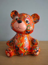 Load image into Gallery viewer, Pomme Pidou TOTO TEDDY BEAR Money Box Decoupage Ceramic Orange Piggy Bank With Stopper
