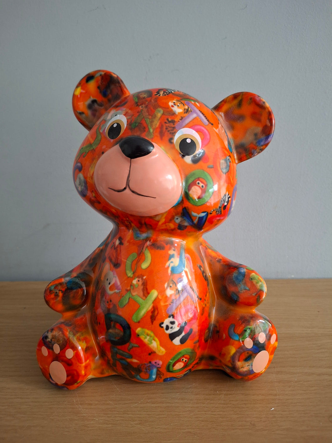 Pomme Pidou TOTO TEDDY BEAR Money Box Decoupage Ceramic Orange Piggy Bank With Stopper