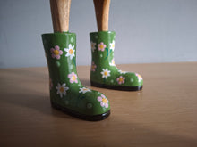 Load image into Gallery viewer, DCUK Wooden Duck Named Karen Green Floral Boots 35cm Free Gift Box

