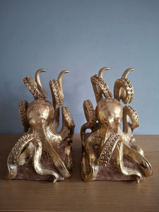 OCTOPUS Pair of Bookends McGowan and Rutherford Gold Effect Detailed Octopus Design