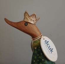 Load image into Gallery viewer, DCUK Green King Duck Named NOEL Handpainted Wooden Christmas Duck Ornament Gift 18cm NEW
