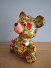 Load image into Gallery viewer, Pomme Pidou TOTO TEDDY BEAR Money Box Green Decoupage Ceramic Piggy Bank With Stopper
