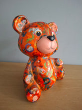 Load image into Gallery viewer, Pomme Pidou TOTO TEDDY BEAR Money Box Decoupage Ceramic Orange Piggy Bank With Stopper
