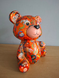 Pomme Pidou TOTO TEDDY BEAR Money Box Decoupage Ceramic Orange Piggy Bank With Stopper