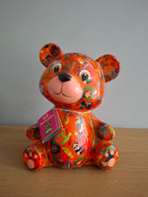 Load image into Gallery viewer, Pomme Pidou TOTO TEDDY BEAR Money Box Decoupage Ceramic Orange Piggy Bank With Stopper
