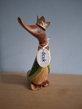 Load image into Gallery viewer, DCUK Green King Duck Named FAITH Handpainted Wooden Christmas Duck Ornament Gift 18cm NEW
