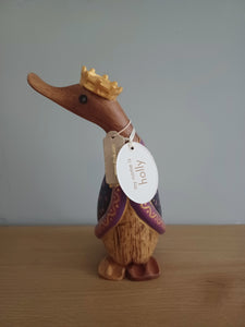 DCUK Purple Three Kings Duckling Named HOLLY Handpainted Wooden Christmas Duck Ornament Gift 18cm NEW