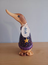 Load image into Gallery viewer, DCUK Stargazing Duckling Purple Named CHLOE Handpainted Wooden Duck Ornament Christmas Gift With Gift Bag 22cm
