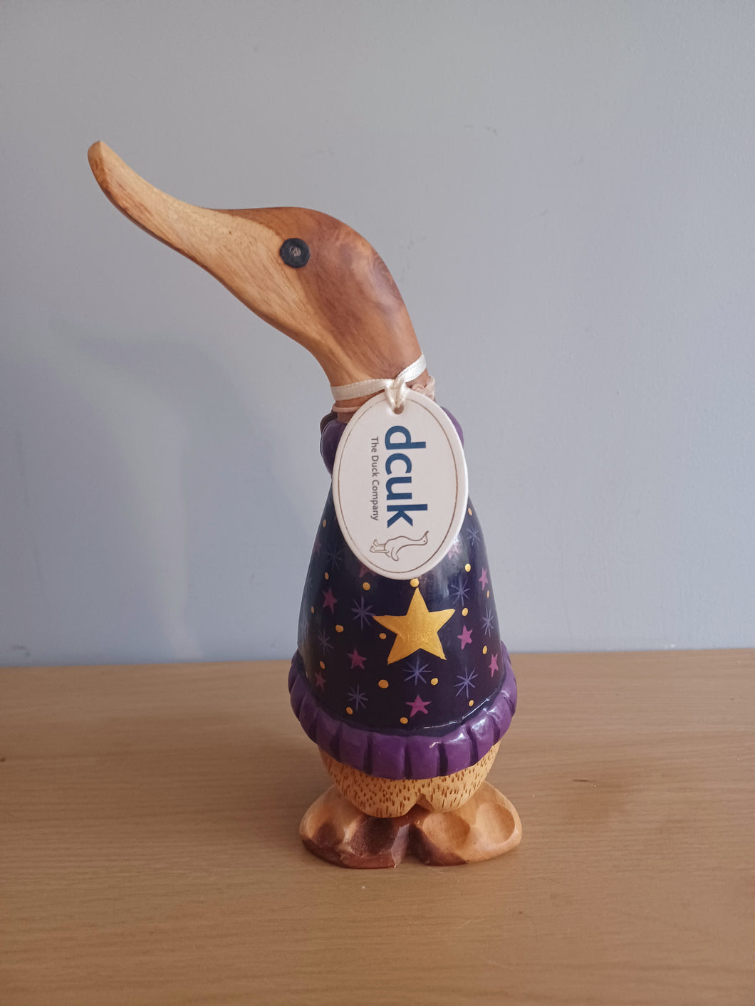 DCUK Stargazing Duckling Purple Named CHLOE Handpainted Wooden Duck Ornament Christmas Gift With Gift Bag 22cm