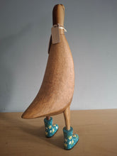 Load image into Gallery viewer, DCUK Wooden Duck Named LOUISE Teal Floral Boots 35cm Free Gift Box
