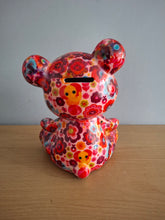 Load image into Gallery viewer, Pomme Pidou TOTO TEDDY BEAR Money Box Decoupage Ceramic Piggy Bank With Stopper Pink Floral
