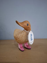 Load image into Gallery viewer, DCUK Duck Wild Welly PINK BUTTERFLY BOOTS Wooden Ducky Named KATHRYN
