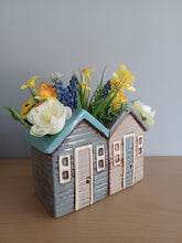 Load image into Gallery viewer, Beach Huts Flower Plant Pot Planter Grey Blue Ceramic Plant Pot by Quay Traders
